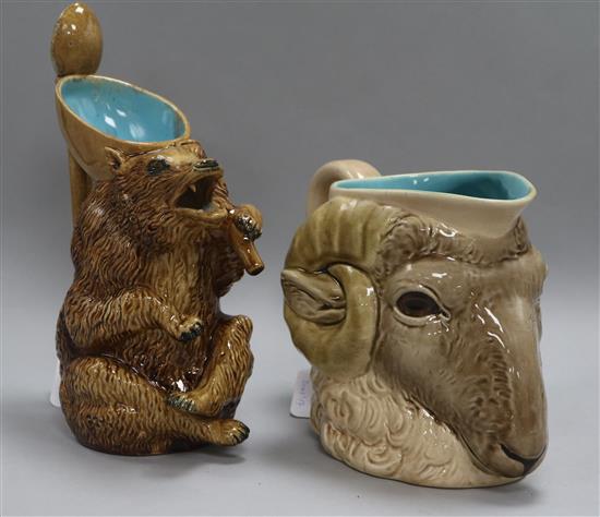 Two French majolica animal shaped jugs, late 19th century, 26.5cm